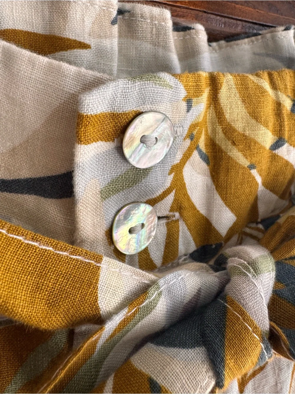 Printed Paperbag Waist Shorts - Mustard Leaf Print - Picture 4 of 9